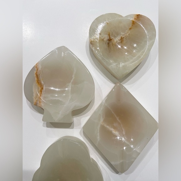 Vintage MCM Set 4 Onyx Alabaster Paper Weight Ashtray Spade Diamond Heart Club - Picture 5 of 13